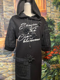 Elegant sporty Black floral and crystals decorated hoody dress