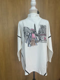 O Paris! Sparkly crystals White long sleeves blouse