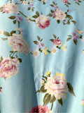 Cottage Chic Big White Roses on Blue Cotton. Victorian Romantic Shabby Chic Floral Cotton