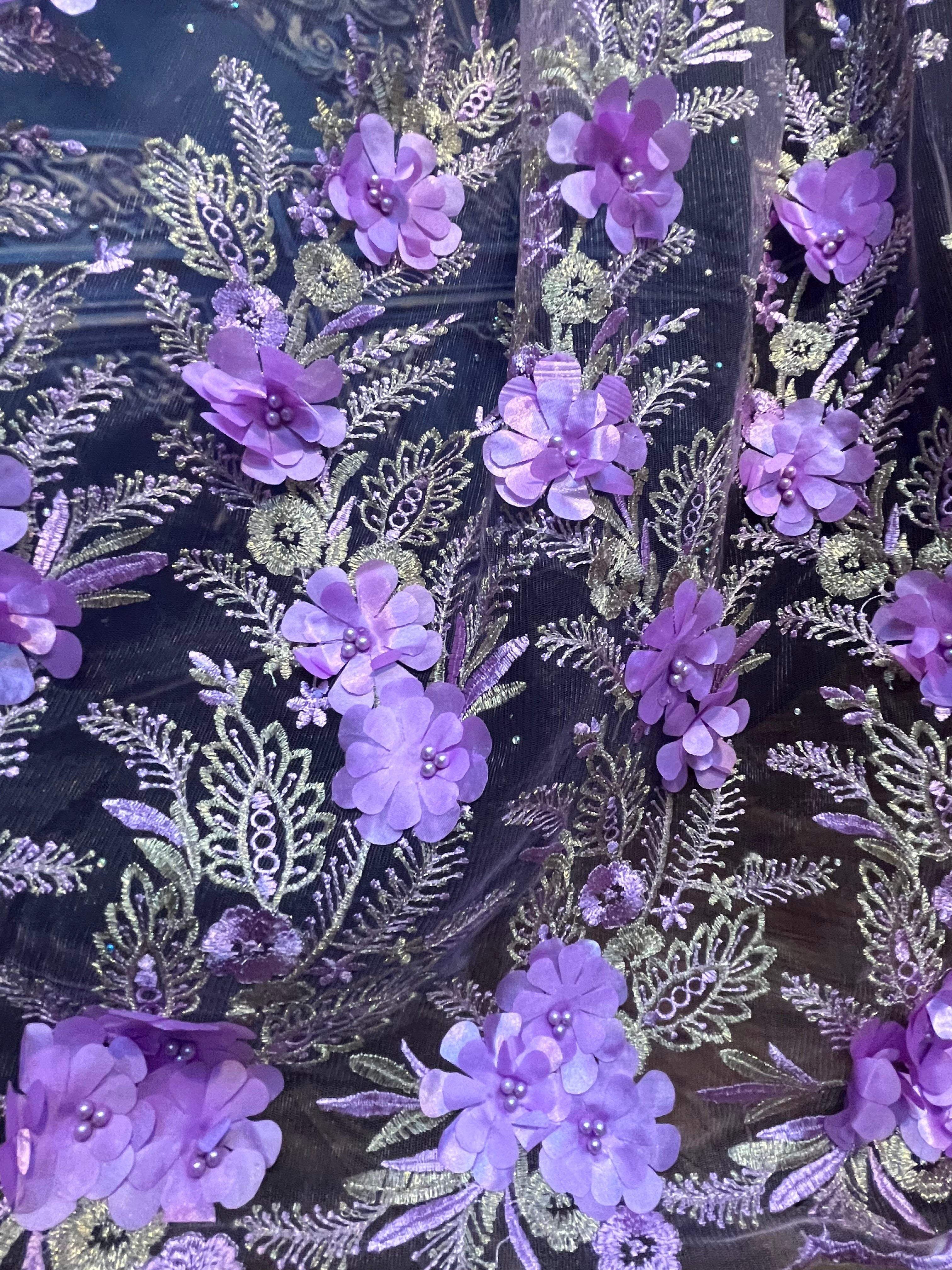 Lavender Lace with 3D Flower Accents and Rhinestones