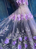 Lavender Lace with 3D Flower Accents and Rhinestones