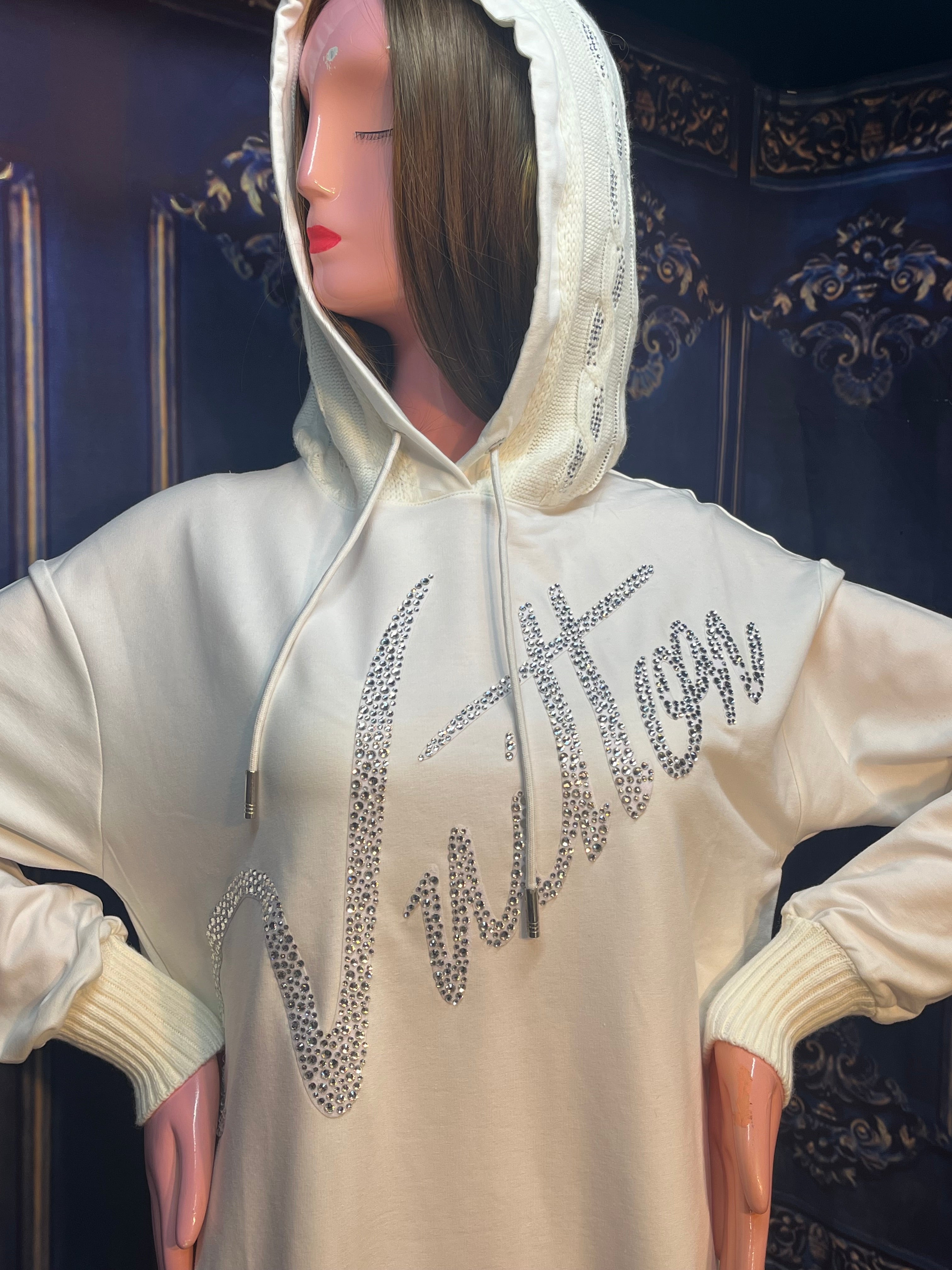 Sparkly cotton White tunic with hood.