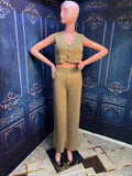 Luxury Beige outfit. Beautiful fashionable, comfortable. Crop top and long pants. Size small.