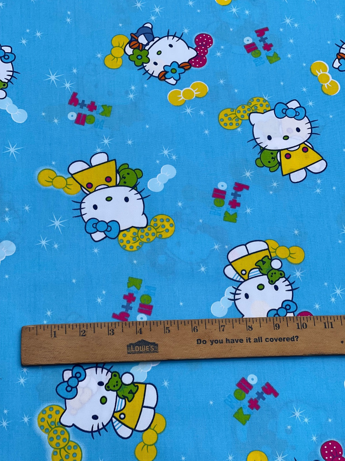 Blue Raspberry Hello Kitty with Cute Bows Cotton Fabric