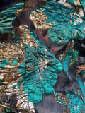 Metallic Gold & Dark Green Brocade on Organza Lace Fabric