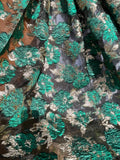 Metallic Gold & Dark Green Brocade on Organza Lace Fabric