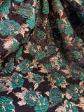 Metallic Gold & Dark Green Brocade on Organza Lace Fabric