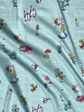 Alice in Wonderland Cotton Fabric. Teal blue Color. Cute pattern. Fast shipping.