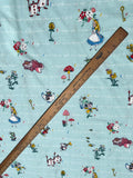 Alice in Wonderland Cotton Fabric. Teal blue Color. Cute pattern. Fast shipping.