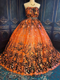 Glitter Orange, gold and silver holographic mesh sequined wedding lace BTY.