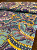 Paisley Pattern Cotton Fabric. Damask Mandala Colorful Floral Fabric