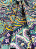 Paisley Pattern Cotton Fabric. Damask Mandala Colorful Floral Fabric