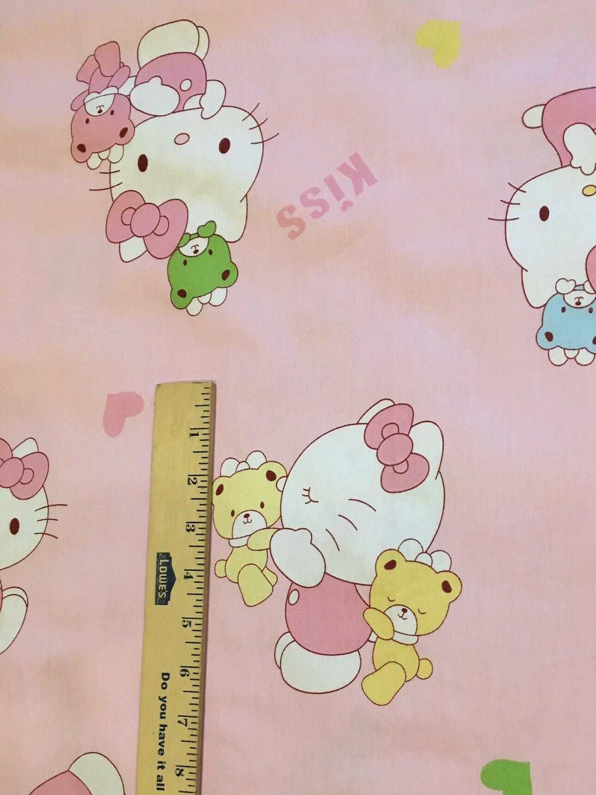 Cute Pink Hello Kitty with Teddy Bears Cotton Fabric