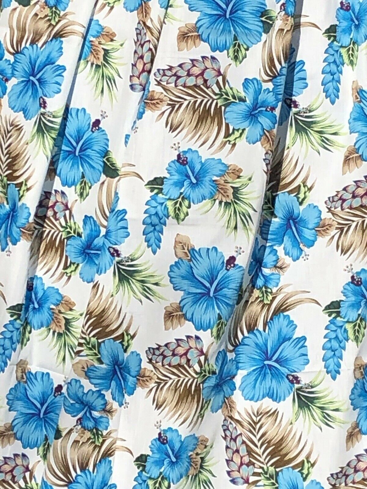 Blue Hibiscus Flower Cotton Fabric.