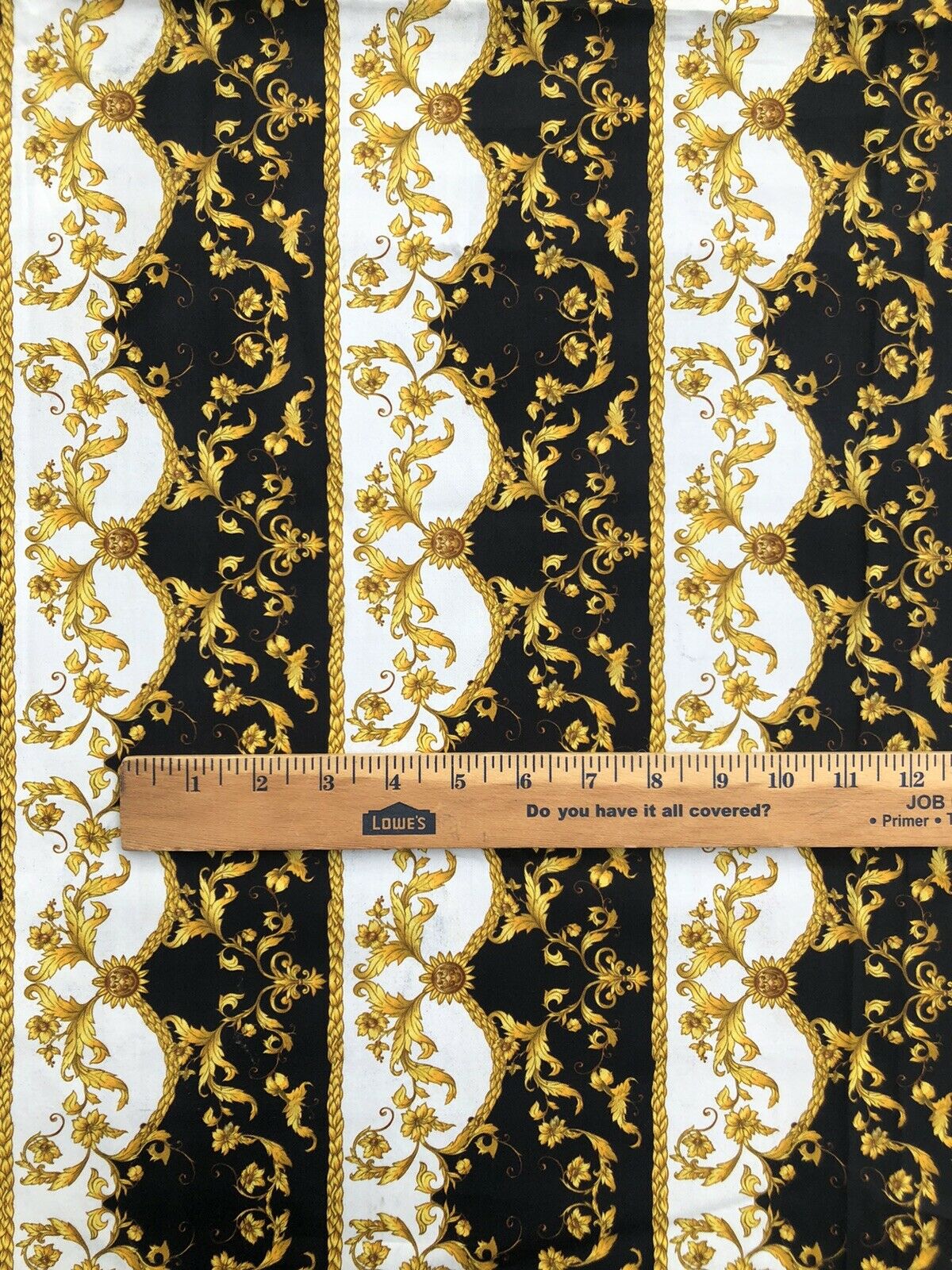 58" Wide Cotton. Baroque Design with Gold Ornaments Cotton