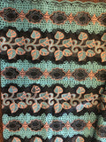 Teal Embroidered Lace Fabric with Pink Flower Accents and Rhinestones