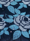 Navy Blue Floral Embroidered Rose Fabric