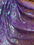 Holographic Floral Purple Sequins Lace Fabric