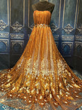 Sunset Gold Sparkly Sequined Lace