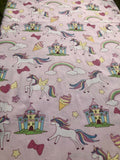 Pink Unicorn Rainbow Castle Cotton Fabric