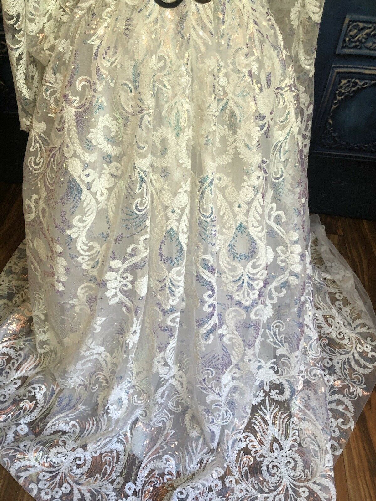 Sparkly Holographic White Sequined Wedding Lace.Premium Quality.BTY