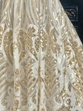 Sparkly Holographic White And Gold Sequined Lace