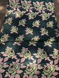 Swiss Dark Green Cotton Fabric with Embroidered Flowers and Rhinestone Accents