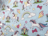 Blue Magical Unicorns and Rainbows Cotton Fabric