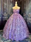 Embroidered Lavender Purple Iridescent Sequined Lace