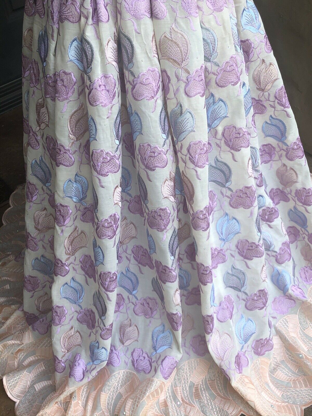 Swiss Cotton with Silk Embroidered Pastel Roses and Rhinestones