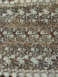 Cream Beige Floral Embroidered Lace Fabric