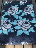 Navy Blue Floral Embroidered Rose Fabric