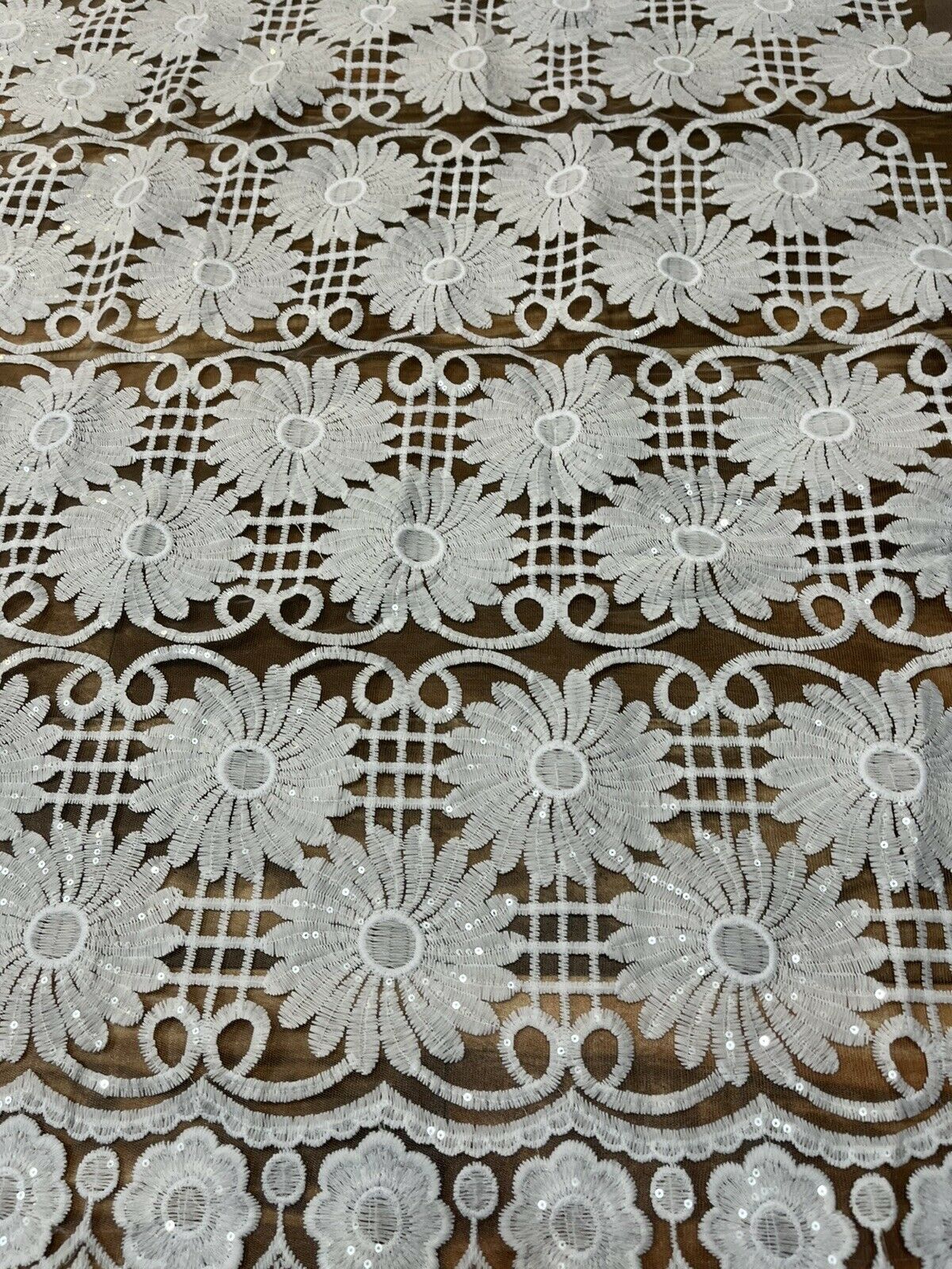 Wedding White Sparkly Embroidery Sequined Lace Fabric