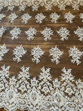 White Wedding Embroidered Sequined Lace with Pearl Accents