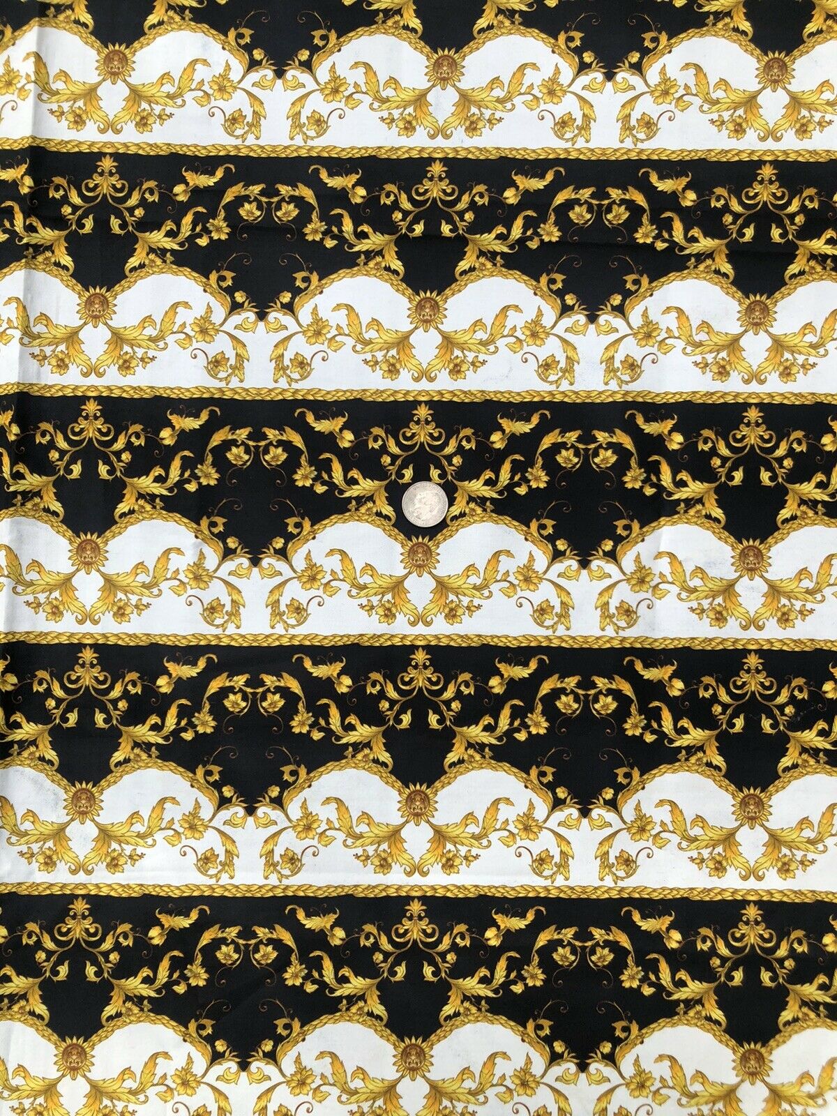 58" Wide Cotton. Baroque Design with Gold Ornaments Cotton