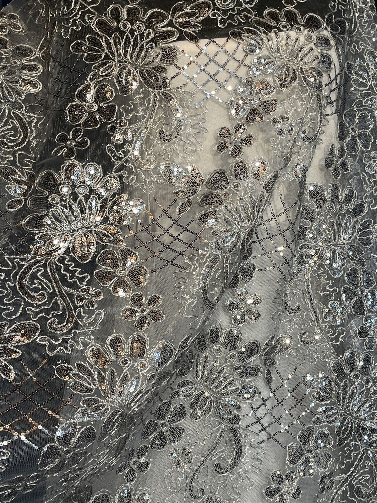 Silver Wedding Sparkly Embroidered Lace with Sequins