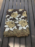Brown Swiss Cotton with Gold Embroidered Flowers and Rhinestones