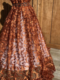 Brown Swirl Floral Lace