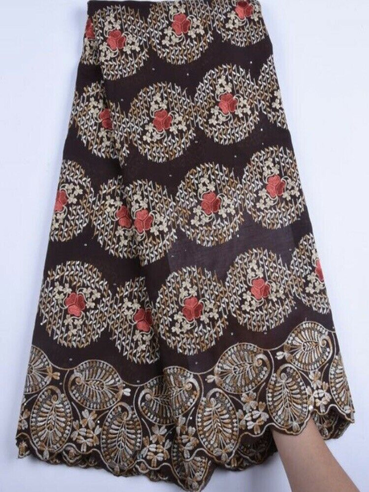 Swiss Cotton with Silk Embroidered Roses and Rhinestones