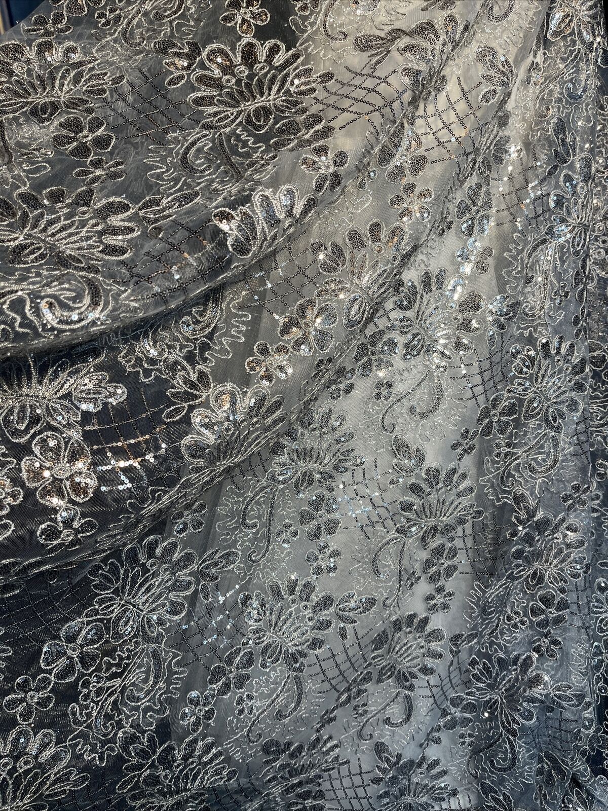 Silver Wedding Sparkly Embroidered Lace with Sequins