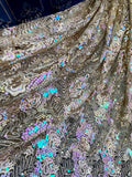 53" Wide Beige Holographic Floral Sequins Luxury Lace