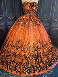 Holographic Tiger Orange Sequins Lace