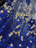 Deep Blue Holographic Sequins Lace Fabric
